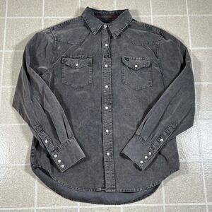 True Grit Pearl Snap Corduroy Shirt Mens Large Gray Western Rodeo Long Sleeve